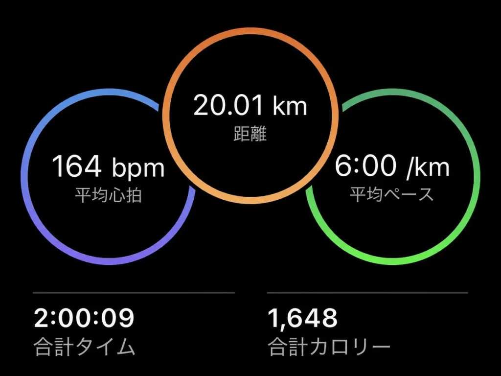 Garmin ForeAthlete 55で記録した20.01kmのランニング結果